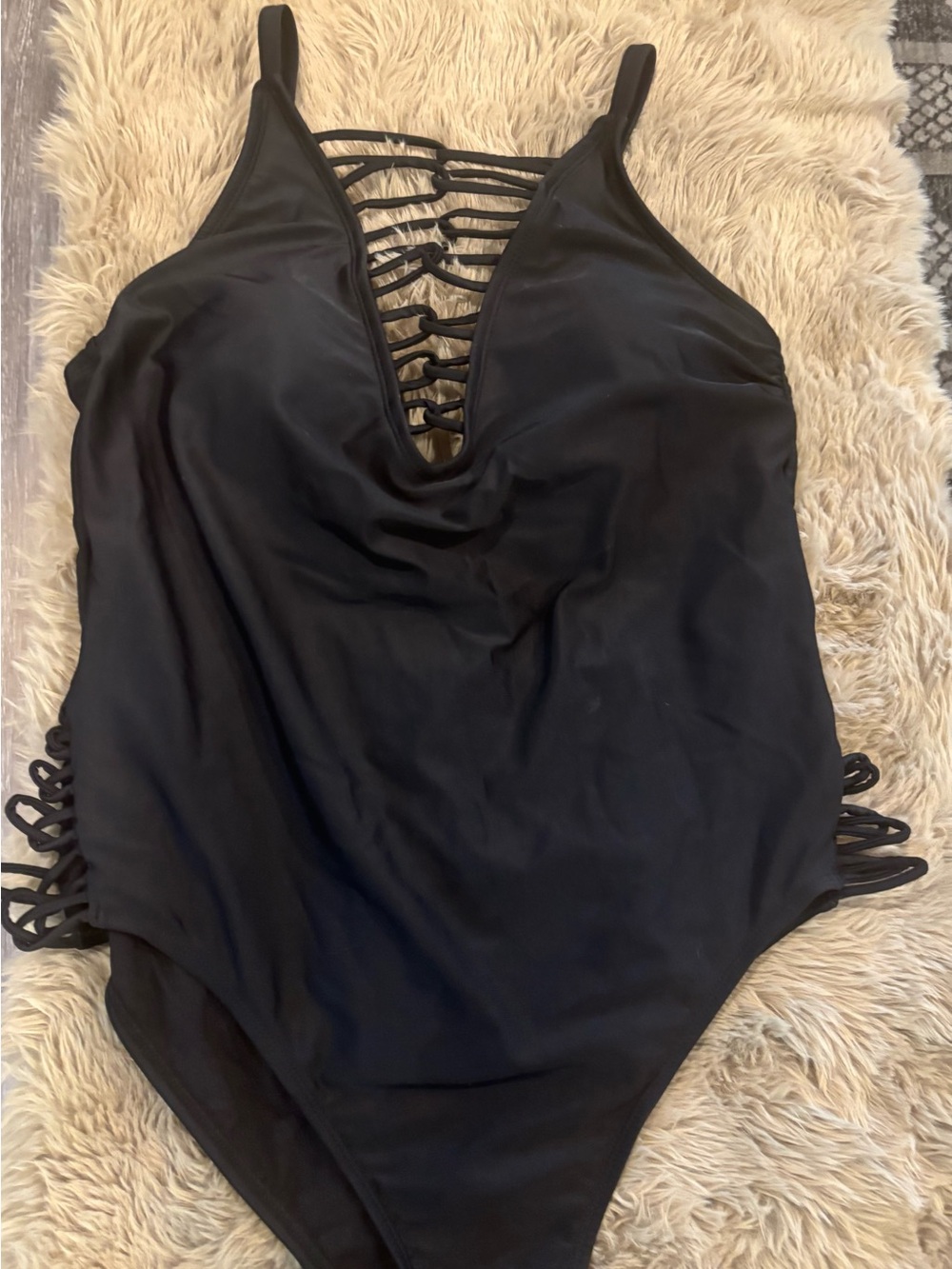 No Boundaries Black Swim One-Piece with Strappy Front Detail